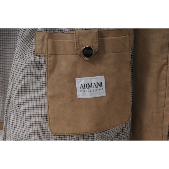 Armani Collezioni Mens Motorcycle Leather Jacket XL 42  Light Brown Tan Zip Up - Picture 8 of 14
